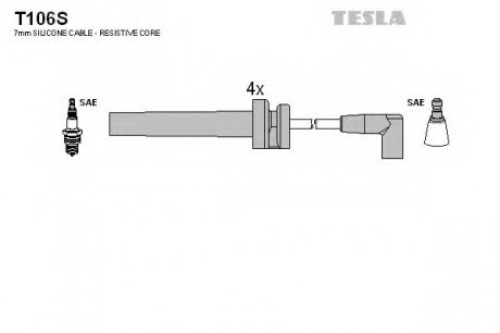 Комплект проводов зажигания TESLA T106S