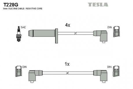 Комплект проводов зажигания TESLA T228G (фото 1)