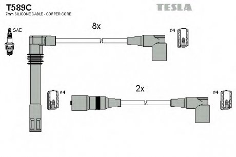 Комплект проводов зажигания TESLA T589C