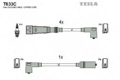 Провода зажигания Skoda Octavia 1.6 (55kW) TESLA T633C (фото 1)