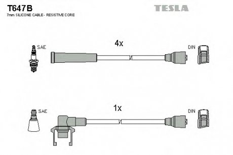 Комплект проводов зажигания TESLA T647B (фото 1)