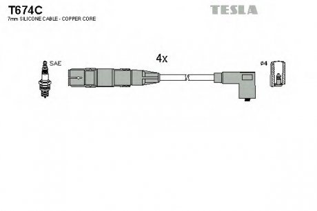 Провода зажигания Skoda Octavia 1.6 (74kW) TESLA T674C (фото 1)
