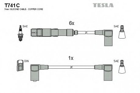 Комплект проводов зажигания TESLA T741C (фото 1)
