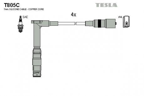 Комплект проводов зажигания TESLA T805C (фото 1)