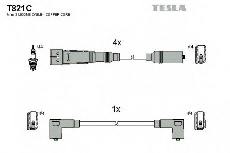Комплект проводов зажигания TESLA T821C