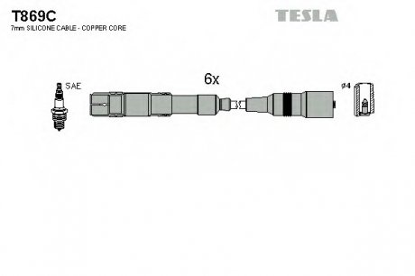 Комплект проводов зажигания TESLA T869C (фото 1)