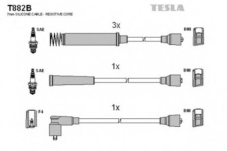 Комплект проводов зажигания TESLA T882B