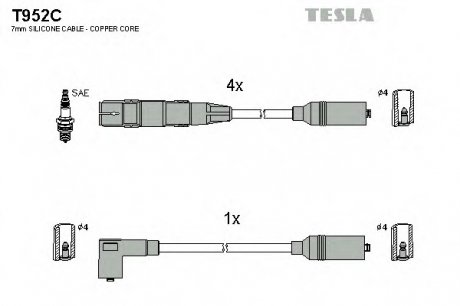 Комплект проводов зажигания TESLA T952C (фото 1)
