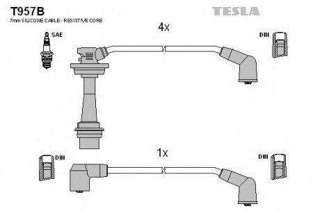 Комплект проводов зажигания TESLA T957B