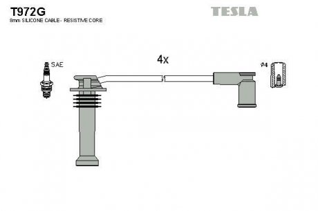 Комплект проводов зажигания TESLA T972G (фото 1)