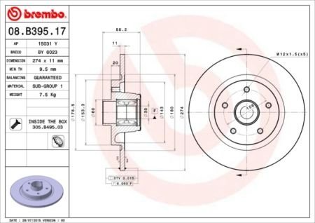 Тормозной диск Brembo 08.B395.17 (фото 1)