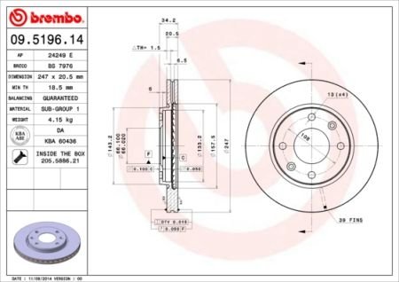 Тормозной диск Brembo 09.5196.11 (фото 1)