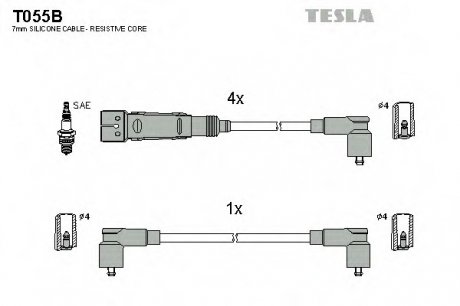 Кабель зажигания, к-кт Ibiza, Cordoba 1,6 99-02, Caddy, Polo,Polo Classic,Lupo 1,0;1,4 95-04 TESLA T055B