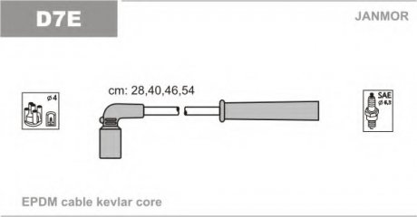Провод зажигания (EPDM) DAEWOO LANOS 1.5,1.6 16V; AVEO 1.4 16V, NUBIRA 1.4,1.6 JANMOR D7E