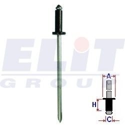 Заклепка салона (к-т:10 шт) размер:A = 6,3mm/C = 3,1mm/H = 14,2mm ELIT R 57052