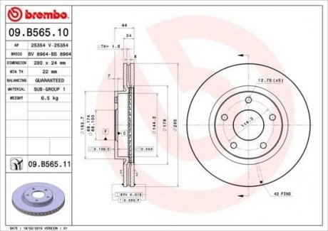 Тормозной диск Brembo 09.B565.11 (фото 1)