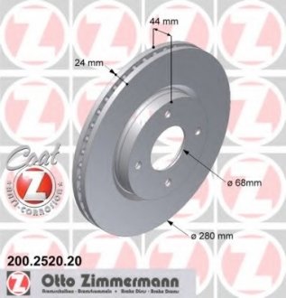 Торм.диск пер.вент.[279x24] 4 отв.[min 2] Coat Z ZIMMERMANN 200252020 (фото 1)