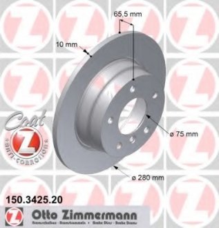 Торм диск задн[280x10] 5 отв [min 2] Coat Z ZIMMERMANN 150342520 (фото 1)