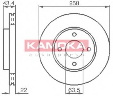 Тормозной диск передній вентильований FORD FIESTA KAMOKA 1032144