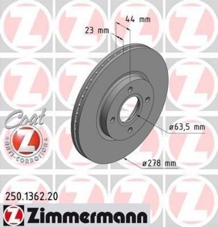 Тормозной диск FORD B-MAX 12- PRZÓD ZIMMERMANN 250136220 (фото 1)