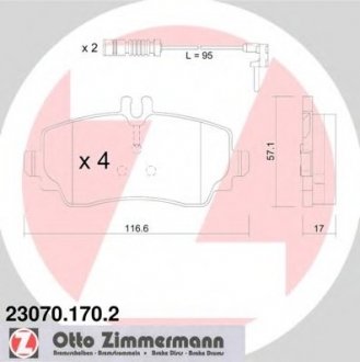 Комплект дисковых тормозных колодок ZIMMERMANN 230701702 (фото 1)