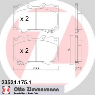 Комплект дисковых тормозных колодок ZIMMERMANN 235241751 (фото 1)