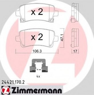 Комплект дисковых тормозных колодок ZIMMERMANN 244211702 (фото 1)