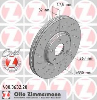 Диск тормозной (Coat Z) ZIMMERMANN 400363220 (фото 1)
