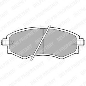 Комплект гальмівних колодок передн, DAEWOO KORANDO, MUSSO HYUNDAI COUPE I, COUPE II, ELANTRA III, LANTRA I, LANTRA II, MATRIX, SONATA II, SONATA III, SONATA IV, TIBURON KIA JOICE 1.5-3.2 09.88- Delphi LP606