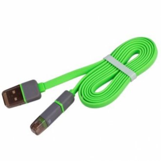 Кабель PULSO USB - Micro USB/Apple 1m green (плоский) ELIT UNI VLCP-002GN