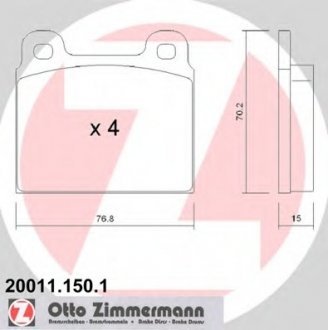Комплект тормозных колодок, дисковый тормоз ZIMMERMANN 200111501