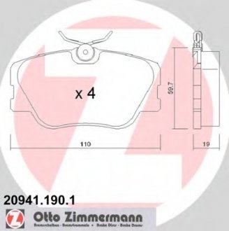 Комплект тормозных колодок, дисковый тормоз ZIMMERMANN 209411901