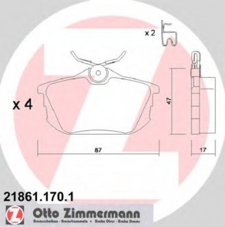 Комплект тормозных колодок, дисковый тормоз ZIMMERMANN 218611701 (фото 1)