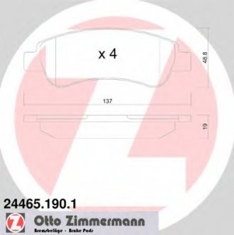 Комплект тормозных колодок, дисковый тормоз ZIMMERMANN 244651901 (фото 1)