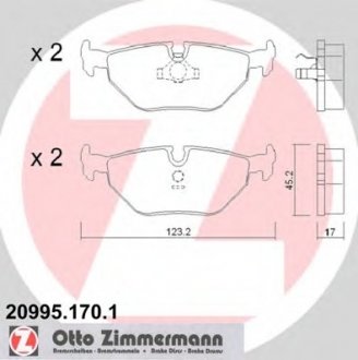 Комплект тормозных колодок, дисковый тормоз ZIMMERMANN 209951701 (фото 1)