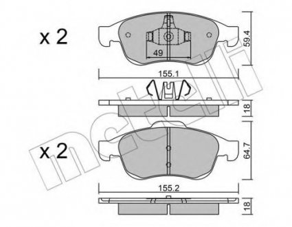Комплект тормозных колодок, дисковый тормоз Metelli 2208170 (фото 1)