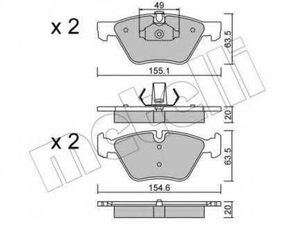 Комплект тормозных колодок, дисковый тормоз Metelli 2205570