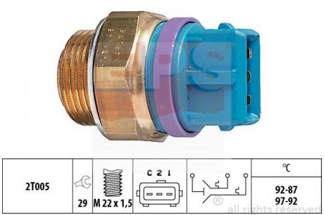 Датчик включения вентилятора Peugeot 92/88-97/92°C EPS 1.850.629 Facet 1850629