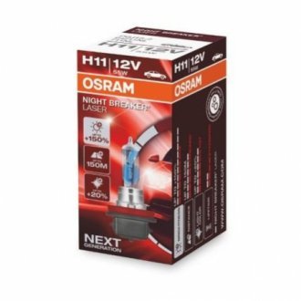 Автомобильная лампа: H11 12V 55W PGJ19-2 NIGHT BREAKER LASER next generation (+150) OSRAM 4052899991422 (фото 1)