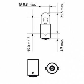 Автомобильная лампа: 12 [В] (к-кт 2шт) T4W Vision 4W цоколь BA9s Blister Philips 5550730 (фото 1)