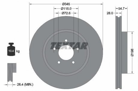 TARCZA HAMULCOWA 345X28 V 5-OTW CHRYSLER 300C 04-12 PRZOD SZT Textar 92177105 (фото 1)