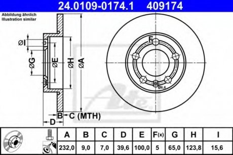 Tarcza ham.AUDI A3,TT,BEETLE 98- ty│ /232X9/SEAT LEON 99-// ATE 24.0109-0174.1