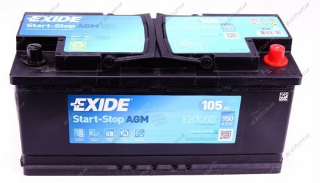 Стартерная аккумуляторная батарея, Стартерная аккумуляторная батарея EXIDE EK1050 (фото 1)