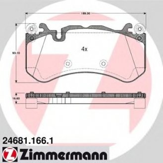Комплект тормозных колодок, дисковый тормоз ZIMMERMANN 24681.166.1