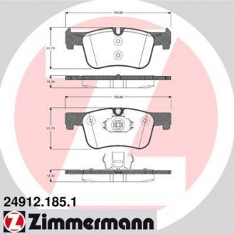 Комплект тормозных колодок, дисковый тормоз ZIMMERMANN 24912.185.1 (фото 1)