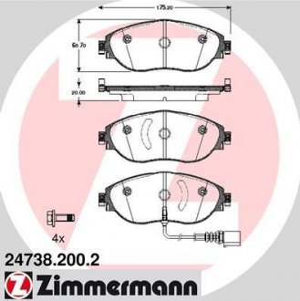Комплект тормозных колодок, дисковый тормоз ZIMMERMANN 24738.200.2 (фото 1)