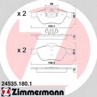 Комплект тормозных колодок, дисковый тормоз ZIMMERMANN 24535.180.1 (фото 1)