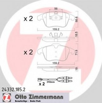 Комплект тормозных колодок, дисковый тормоз ZIMMERMANN 24332.185.2 (фото 1)
