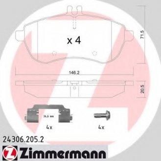 Комплект тормозных колодок, дисковый тормоз ZIMMERMANN 24306.205.2 (фото 1)