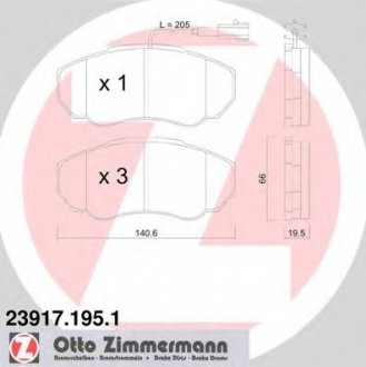 Комплект тормозных колодок, дисковый тормоз ZIMMERMANN 23917.195.1 (фото 1)